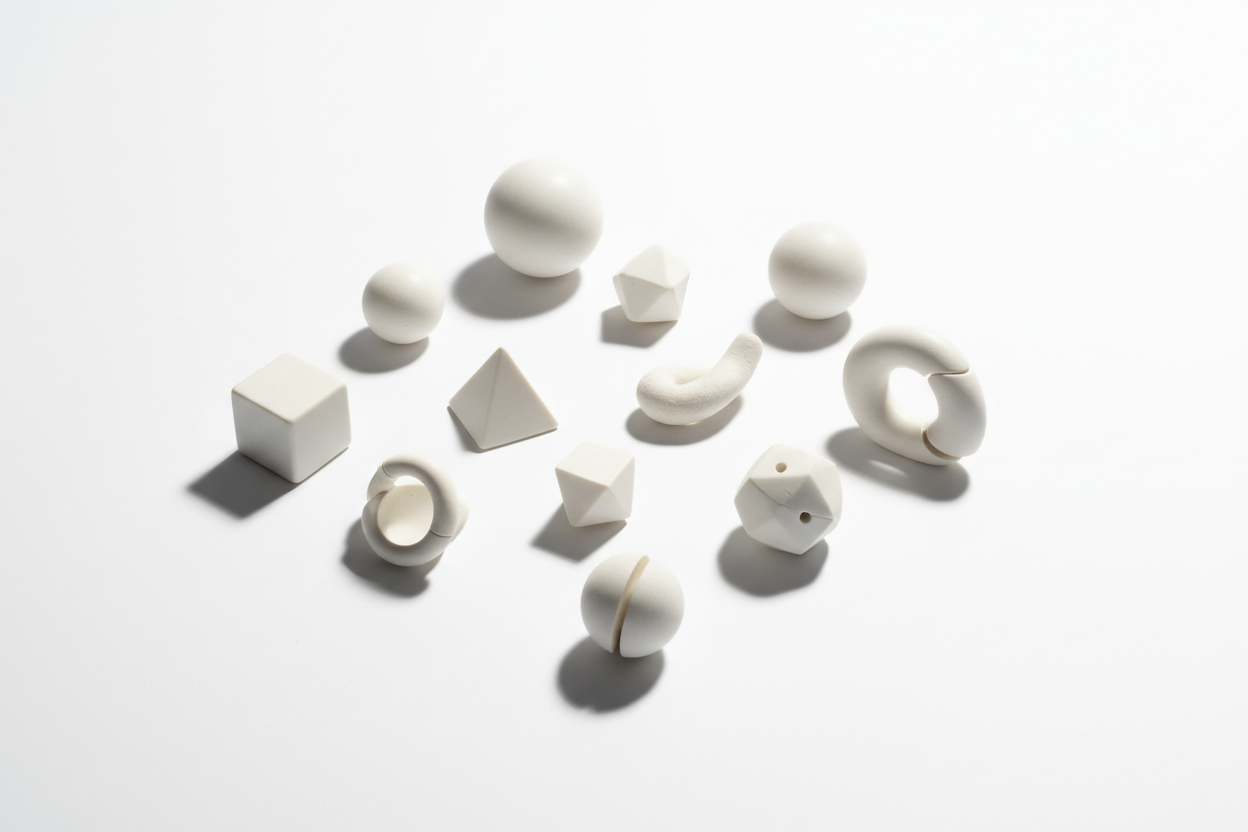 White kinetic desk objects on white background